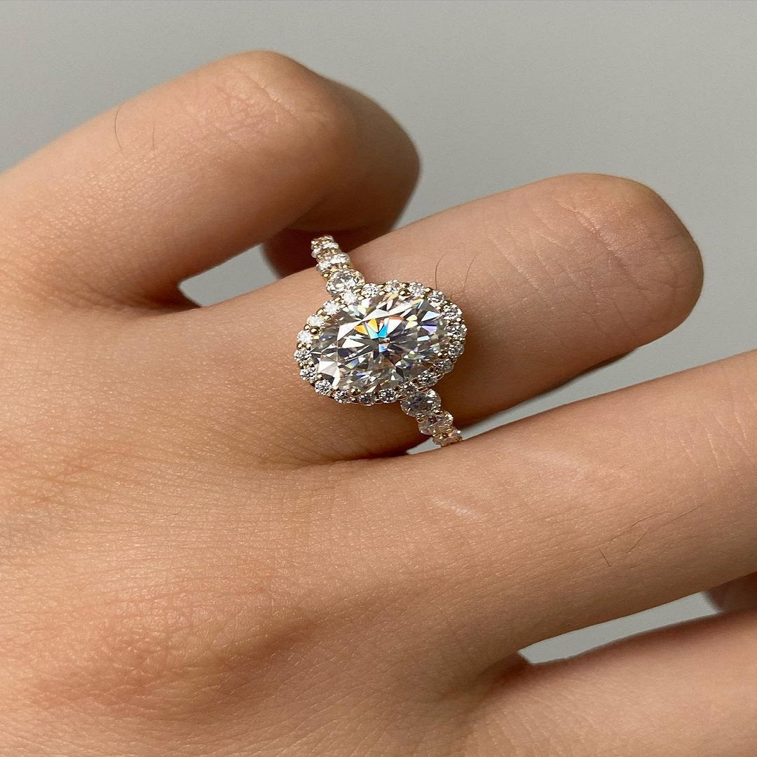 2 Ct Oval Moissanite Ring, Engagement Ring, Halo And Pave Setting Ring, Anniversary Gift, Wedding Ring For Her, Engagement Ring, Promise Ring, Christmas Gift