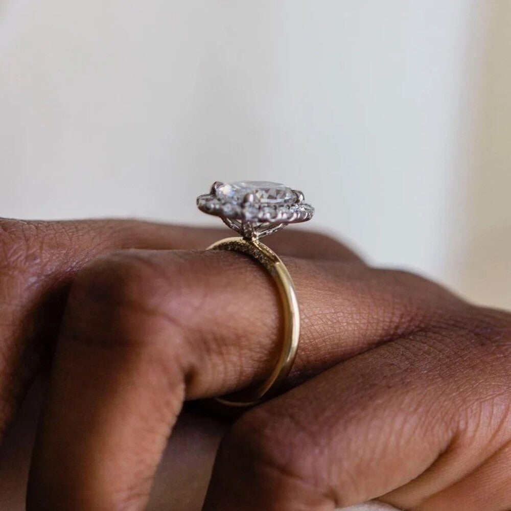 3 Ct Oval Moissanite Diamond Ring, Halo Setting Engagement Ring, Minimalist Ring, Unique Prong Setting Ring, Anniversary Gift For Her