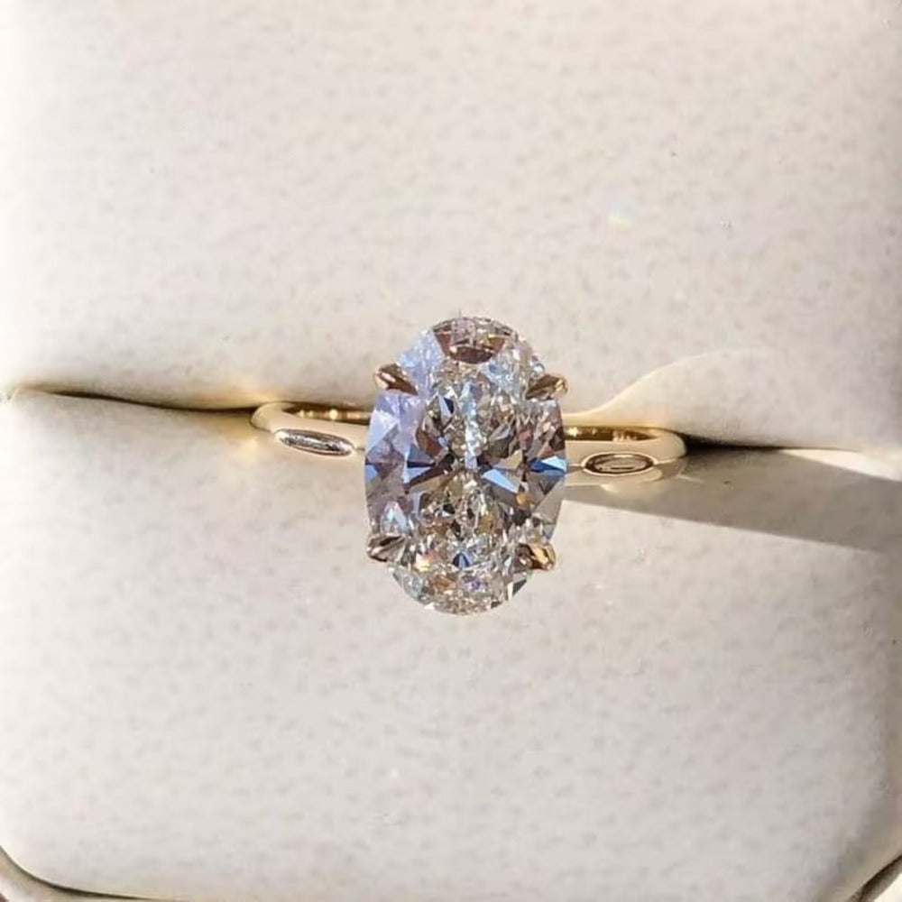 2 Ct Lab Grown Diamond Ring, Engagement Hidden Halo Ring, Solitaire Ring, Oval Simple Diamond Ring For Her