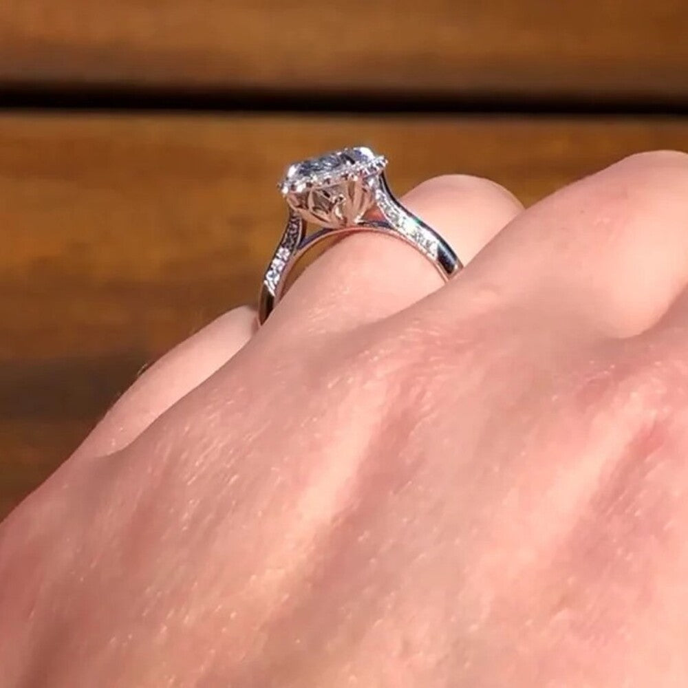 2.50 Ct Moissanite Diamond Ring, Halo Setting Ring, Unique Art Deco Diamond Setting Ring, Engagement Ring, Anniversary Gift For Her