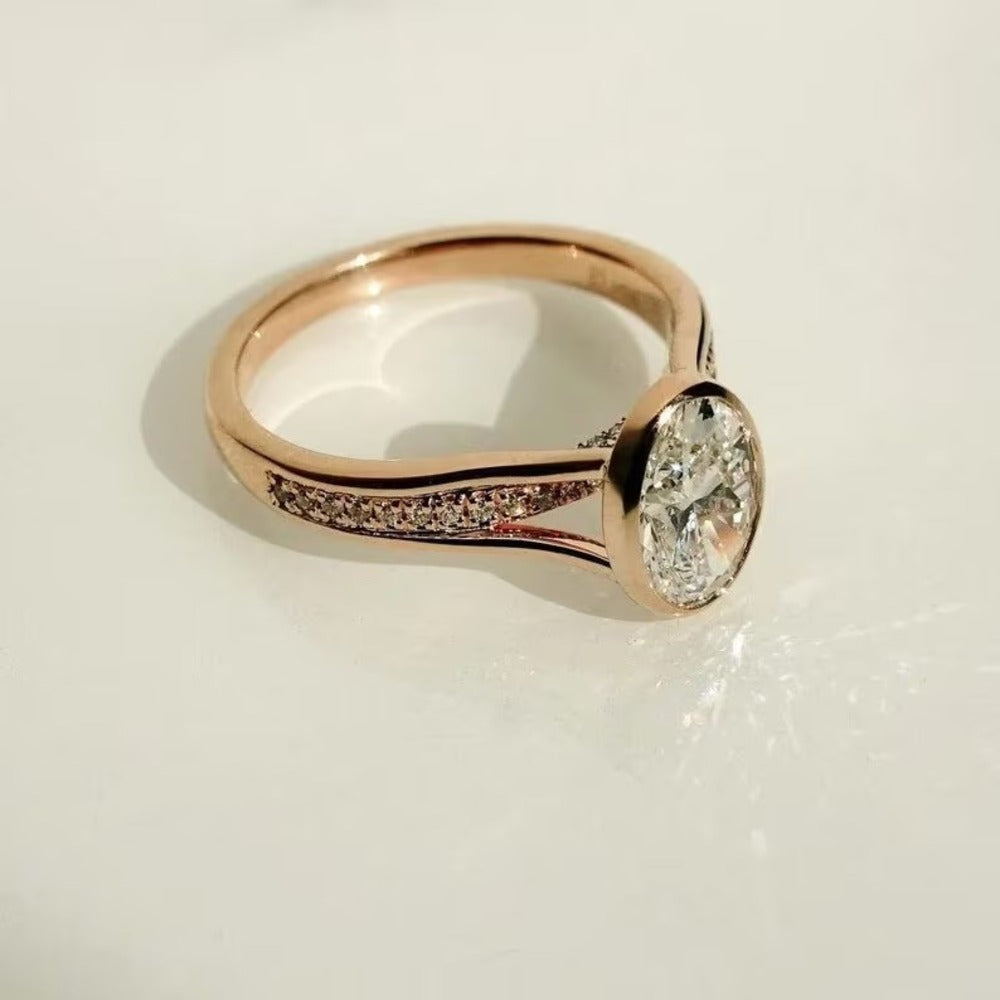 3 Ct Lab grown Diamond Ring, Bezel Setting Split Shank Wedding Ring, Unique Setting Ring, Gift For her