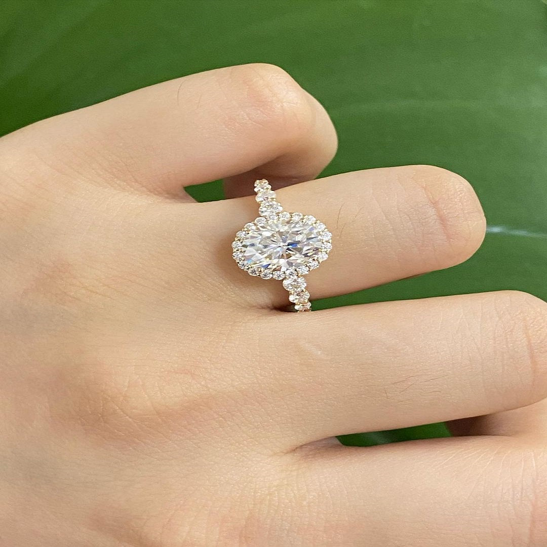 2 Ct Oval Moissanite Ring, Engagement Ring, Halo And Pave Setting Ring, Anniversary Gift, Wedding Ring For Her, Engagement Ring, Promise Ring, Christmas Gift