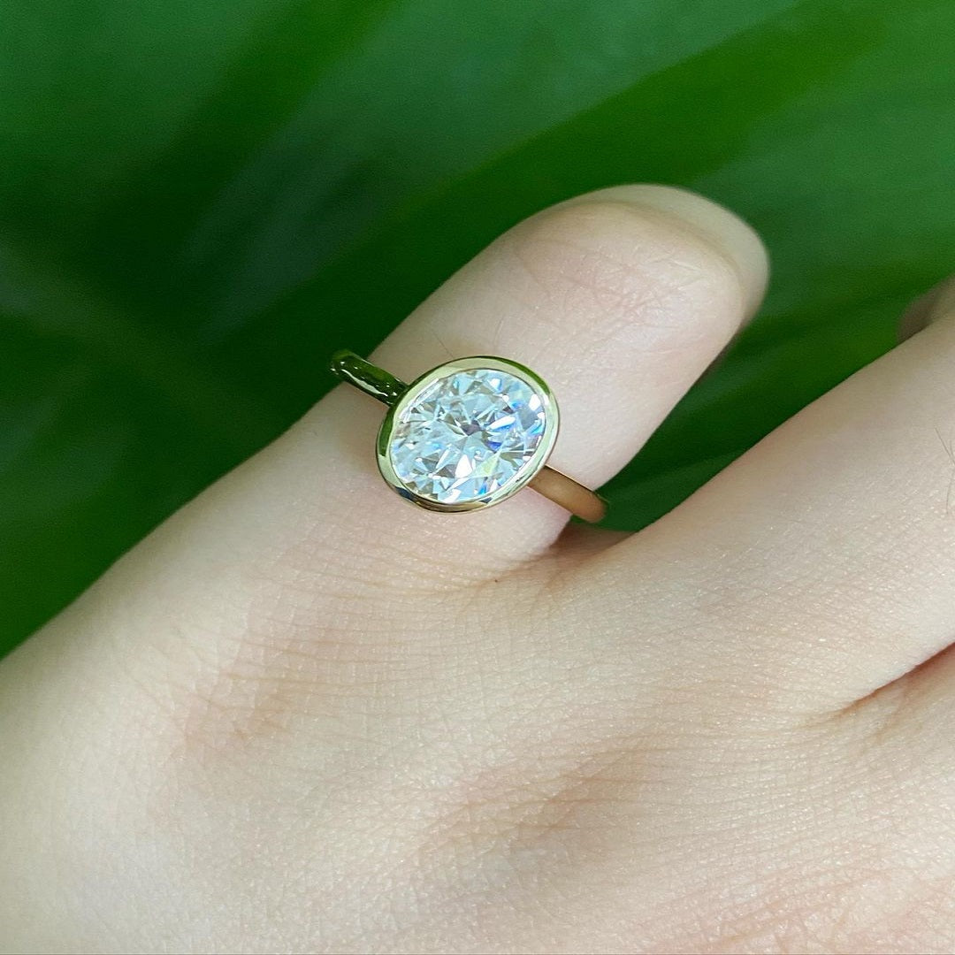 2 Ct Oval Moissanite Diamond Ring, Bezel Setting Ring, Wedding Ring, Engagement Ring, Anniversary Simple Ring For Her