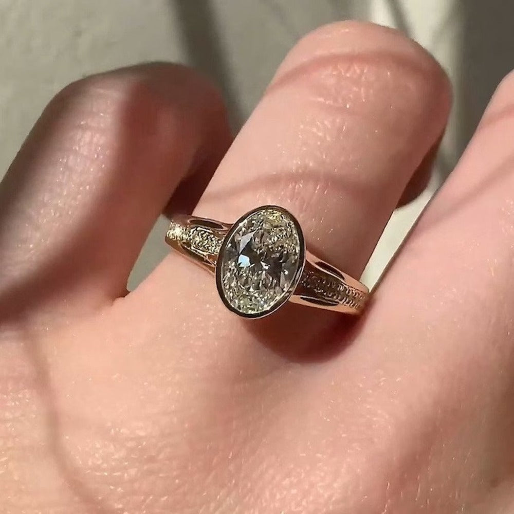 3 Ct Lab grown Diamond Ring, Bezel Setting Split Shank Wedding Ring, Unique Setting Ring, Gift For her