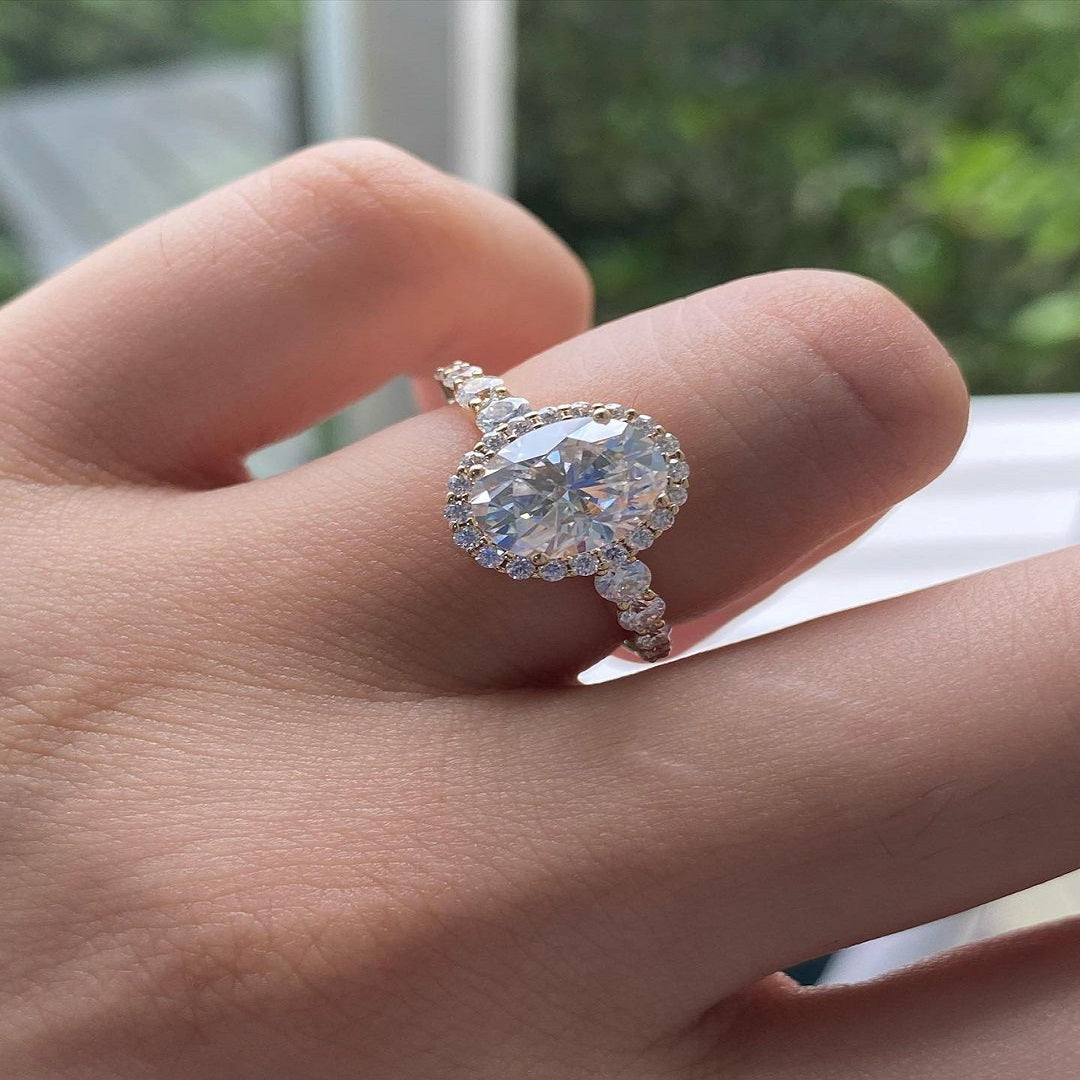 2 Ct Oval Moissanite Ring, Engagement Ring, Halo And Pave Setting Ring, Anniversary Gift, Wedding Ring For Her, Engagement Ring, Promise Ring, Christmas Gift