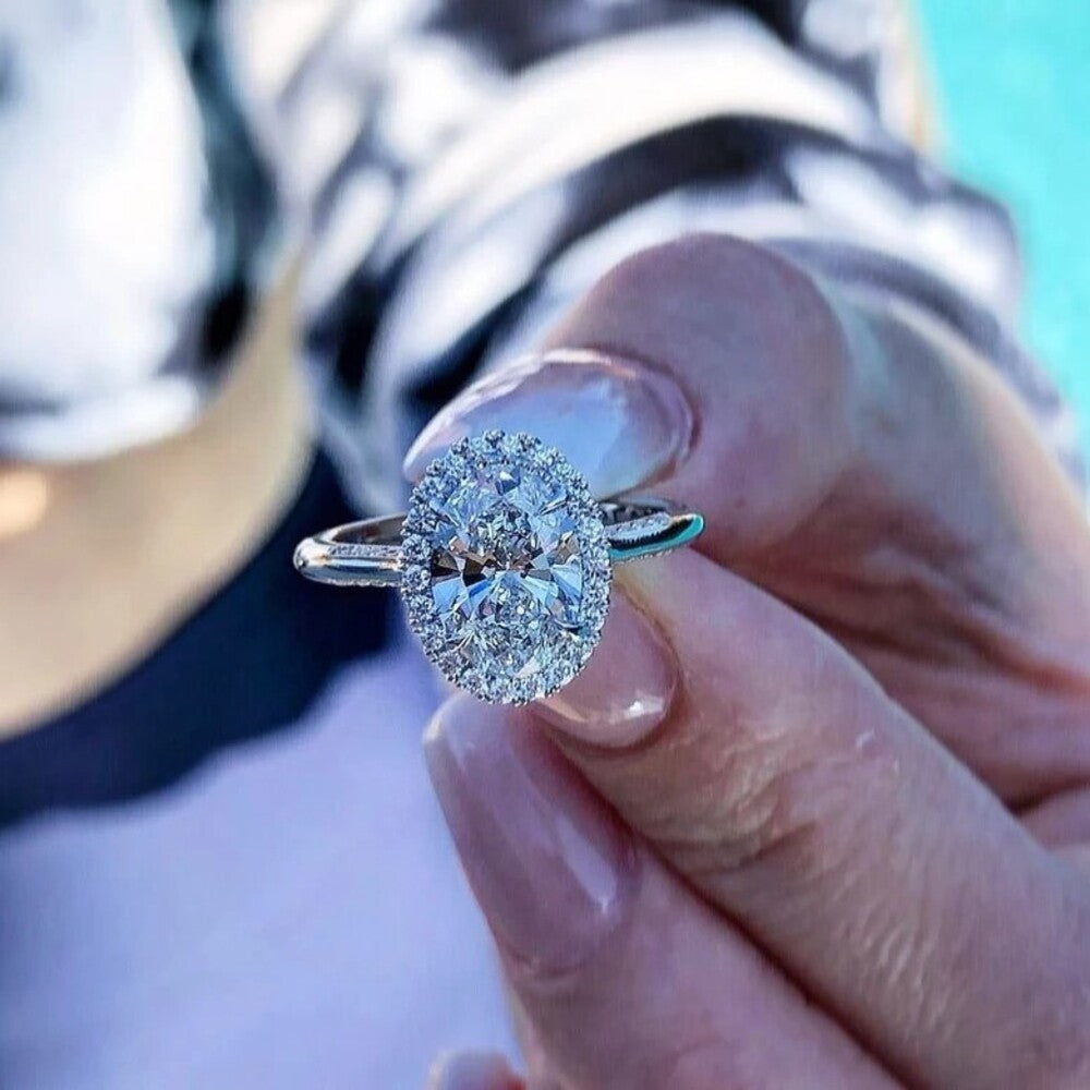 2.50 Ct Moissanite Diamond Ring, Halo Setting Ring, Unique Art Deco Diamond Setting Ring, Engagement Ring, Anniversary Gift For Her