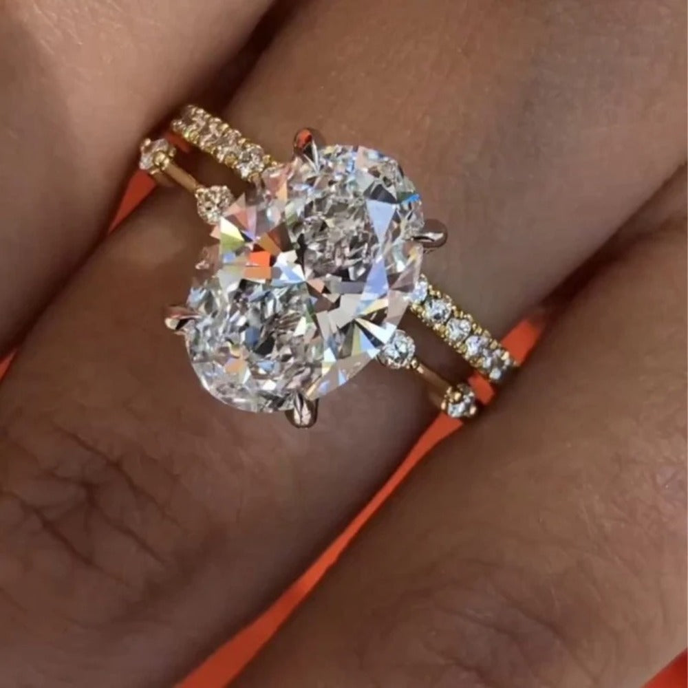 4 Ct Lab Grown Diamond Ring. Distant Pave Setting Ring, MOst Selling Bridal Set Ring, Holiday Gift For Her