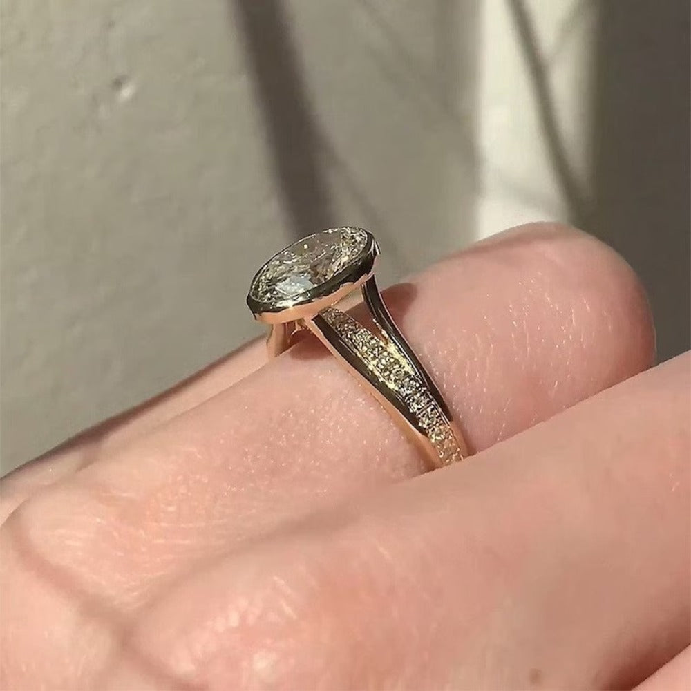 3 Ct Lab grown Diamond Ring, Bezel Setting Split Shank Wedding Ring, Unique Setting Ring, Gift For her