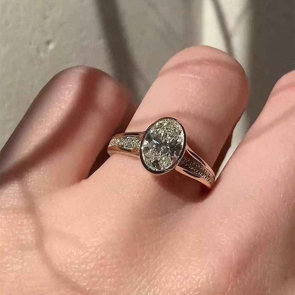 3 Ct Lab grown Diamond Ring, Bezel Setting Split Shank Wedding Ring, Unique Setting Ring, Gift For her