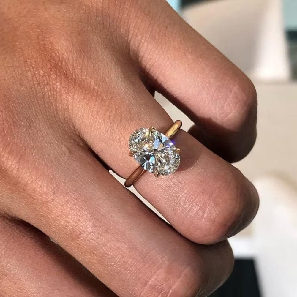 2 Ct Lab Grown Diamond Ring, Engagement Hidden Halo Ring, Solitaire Ring, Oval Simple Diamond Ring For Her