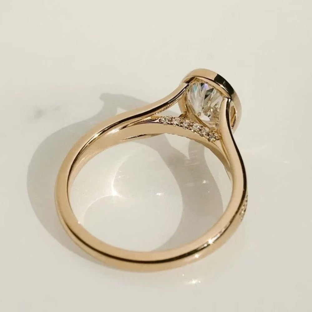 3 Ct Lab grown Diamond Ring, Bezel Setting Split Shank Wedding Ring, Unique Setting Ring, Gift For her