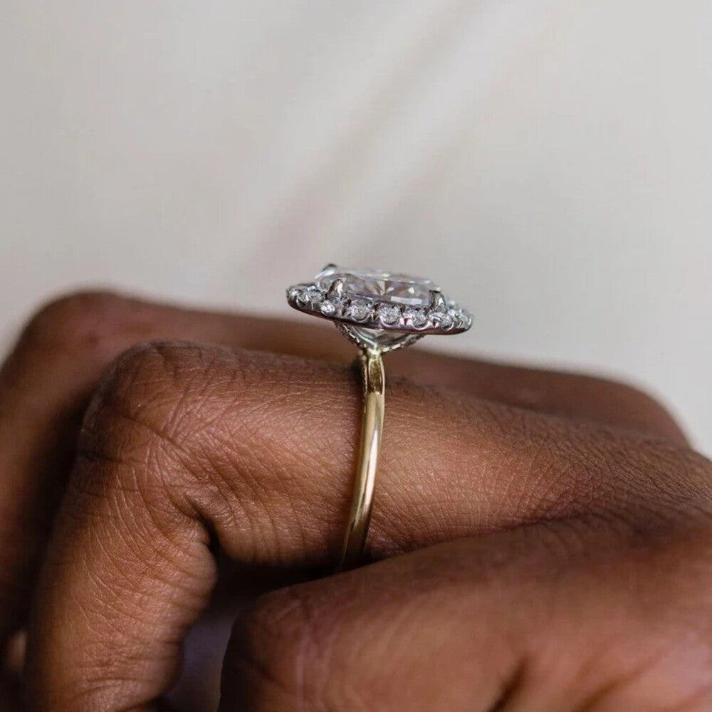 3 Ct Oval Moissanite Diamond Ring, Halo Setting Engagement Ring, Minimalist Ring, Unique Prong Setting Ring, Anniversary Gift For Her