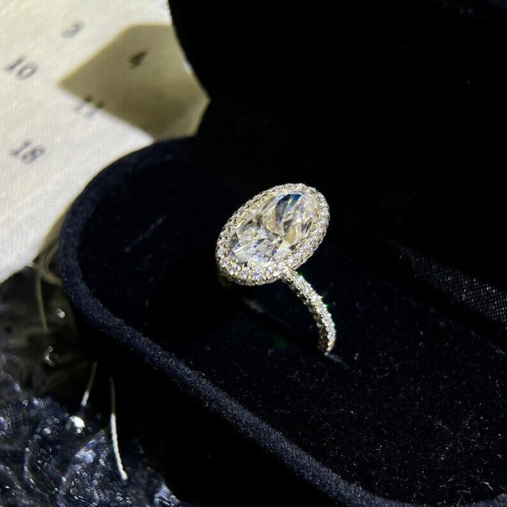 5 Ct Oval Moissanite Diamond Ring, Ovalk Crushed Ice Cut Diamond Ring, Tghree Pave Setting Ring, Engagement Ring For Her