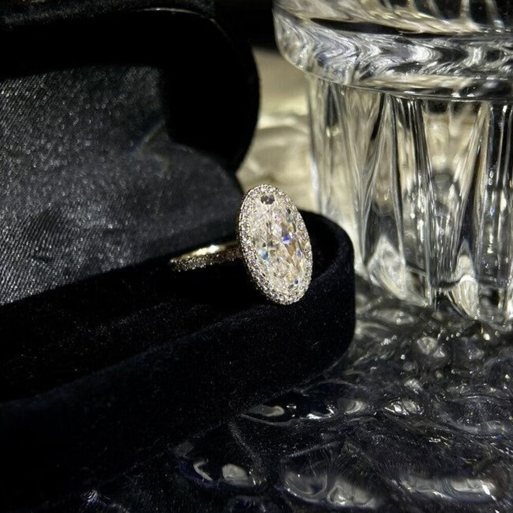 5 Ct Oval Moissanite Diamond Ring, Ovalk Crushed Ice Cut Diamond Ring, Tghree Pave Setting Ring, Engagement Ring For Her