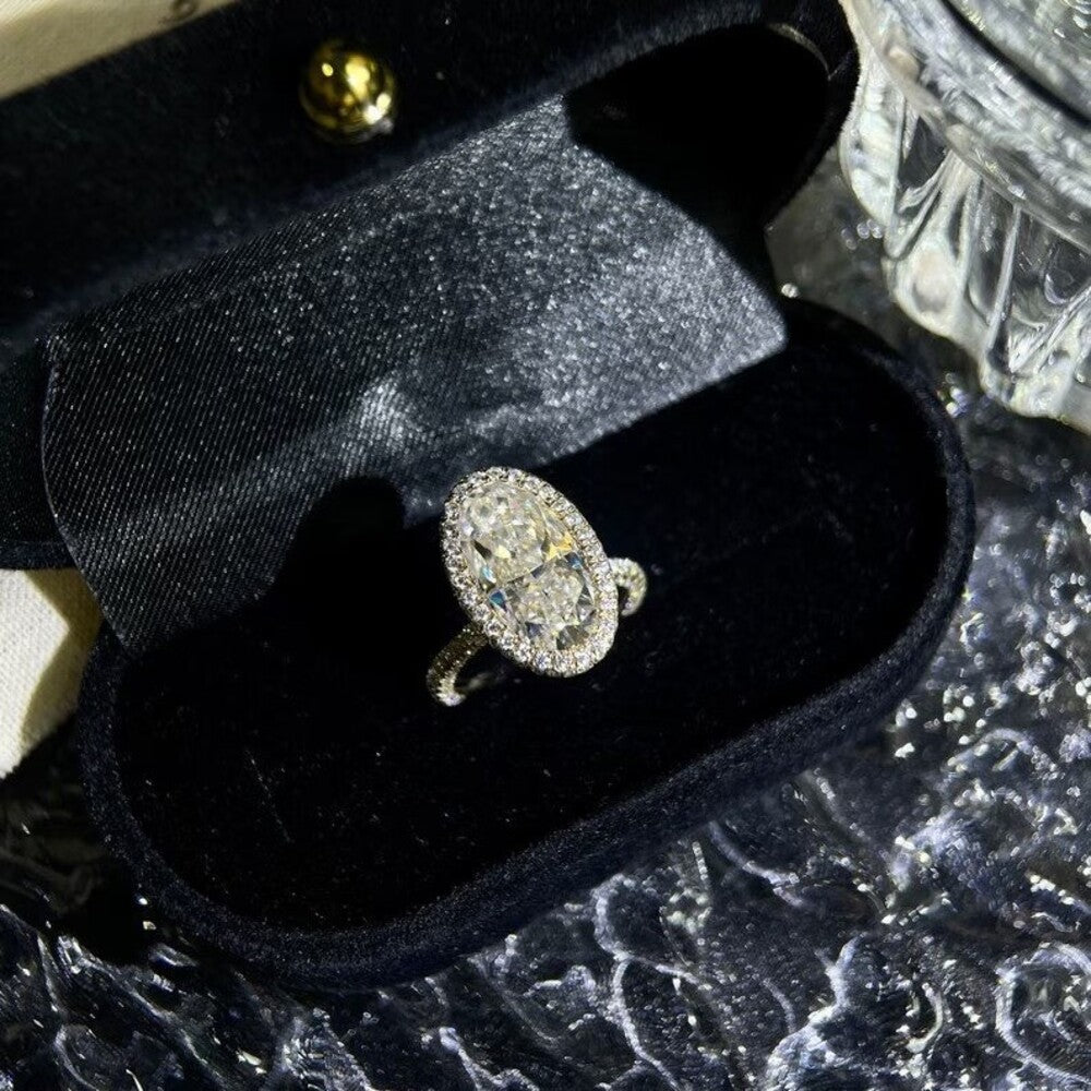 5 Ct Oval Moissanite Diamond Ring, Ovalk Crushed Ice Cut Diamond Ring, Tghree Pave Setting Ring, Engagement Ring For Her