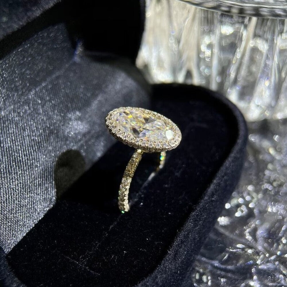 5 Ct Oval Moissanite Diamond Ring, Ovalk Crushed Ice Cut Diamond Ring, Tghree Pave Setting Ring, Engagement Ring For Her