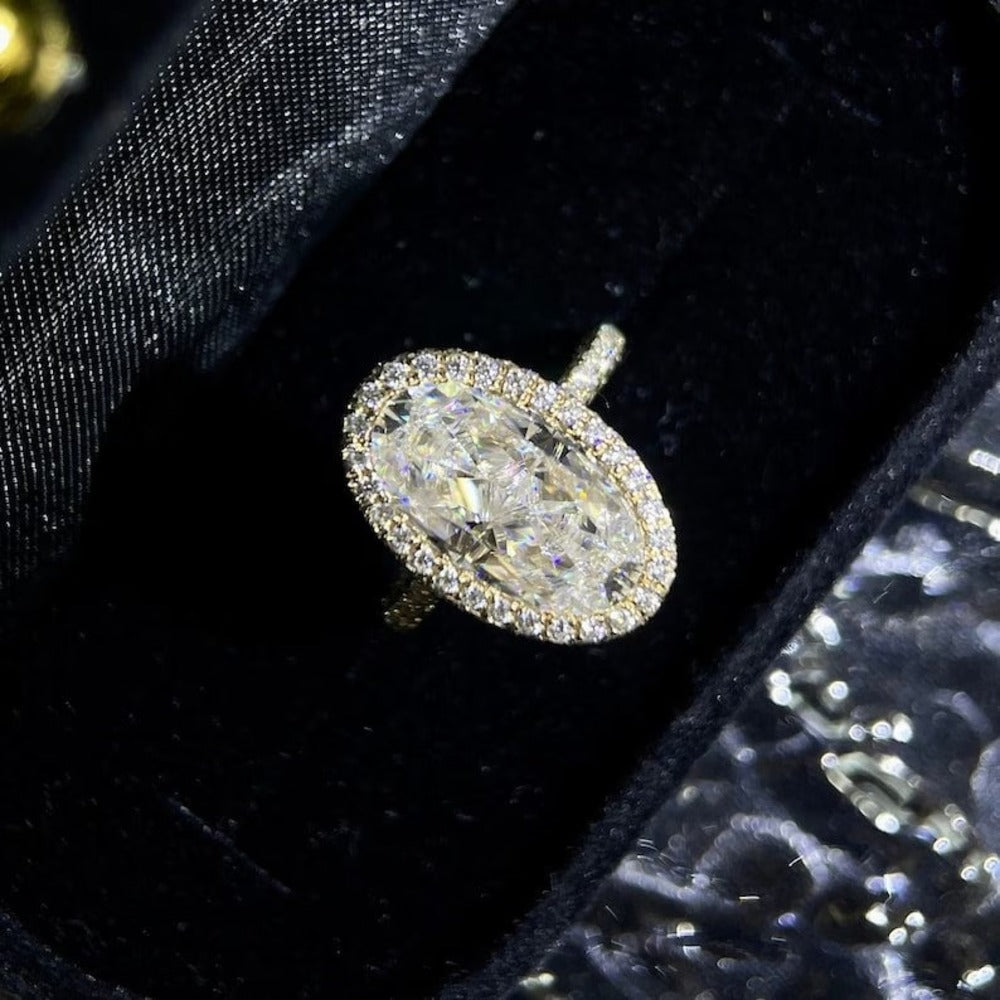 5 Ct Oval Moissanite Diamond Ring, Ovalk Crushed Ice Cut Diamond Ring, Tghree Pave Setting Ring, Engagement Ring For Her