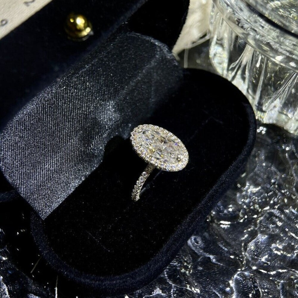 5 Ct Oval Moissanite Diamond Ring, Ovalk Crushed Ice Cut Diamond Ring, Tghree Pave Setting Ring, Engagement Ring For Her