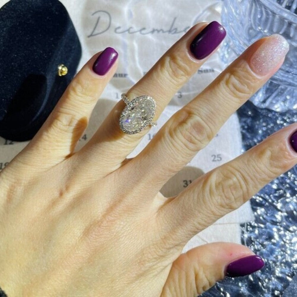 5 Ct Oval Moissanite Diamond Ring, Ovalk Crushed Ice Cut Diamond Ring, Tghree Pave Setting Ring, Engagement Ring For Her