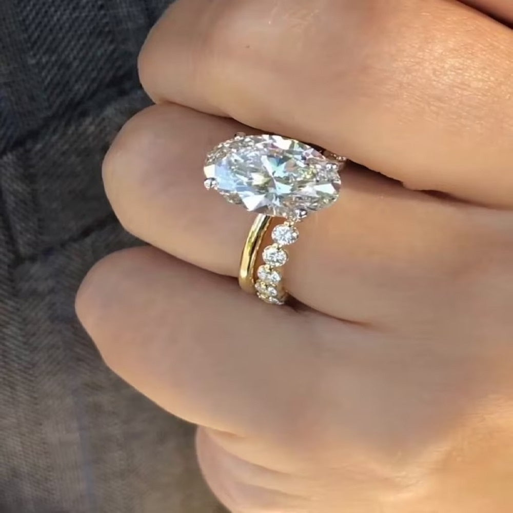 3.70 Ct Oval Moissanite Diamond Ring, Hidden halo Anniversary Ring, Bridal Set Ring, Wedding Ring, Gift For HerOval Diamond Bridal Set And Round Full Eternity Band