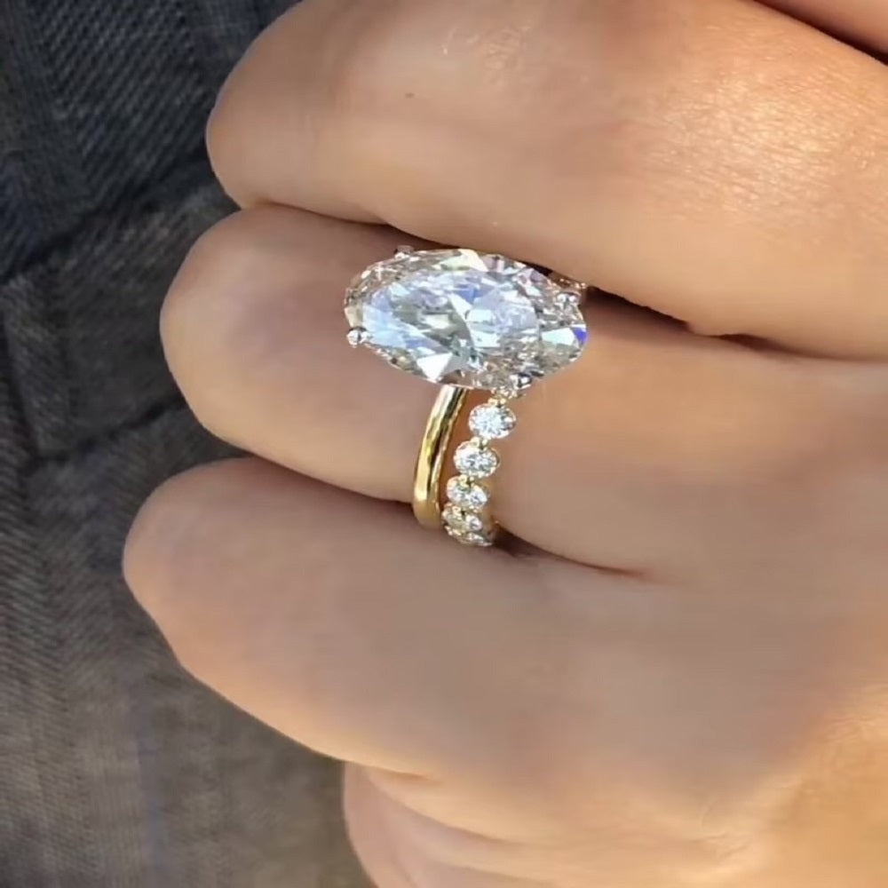 3.70 Ct Oval Moissanite Diamond Ring, Hidden halo Anniversary Ring, Bridal Set Ring, Wedding Ring, Gift For HerOval Diamond Bridal Set And Round Full Eternity Band