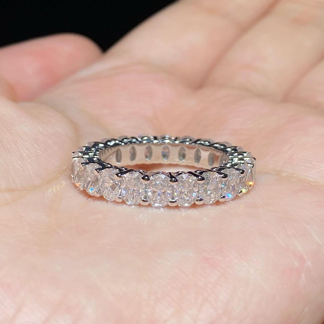 3.50 Ctw Oval Moissanite Diamond Ring, Full Eternity Band, Bridal Set Band, Christmas Gift, Wedding Band For Her