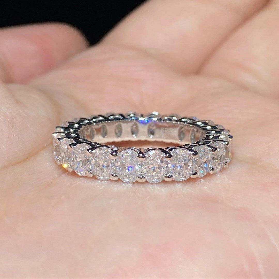 3.50 Ctw Oval Moissanite Diamond Ring, Full Eternity Band, Bridal Set Band, Christmas Gift, Wedding Band For Her