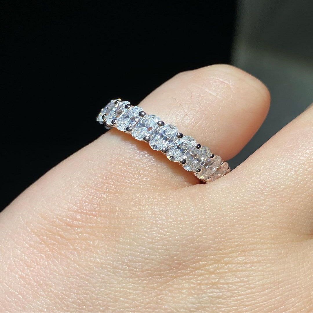 3.50 Ctw Oval Moissanite Diamond Ring, Full Eternity Band, Bridal Set Band, Christmas Gift, Wedding Band For Her