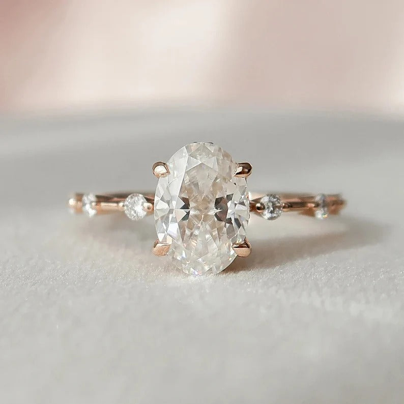 2.50 Ct Oval moissanite Diamond Ring, Simple Pave Setting Ring, Christmas Gift, Wedding Ring For Her