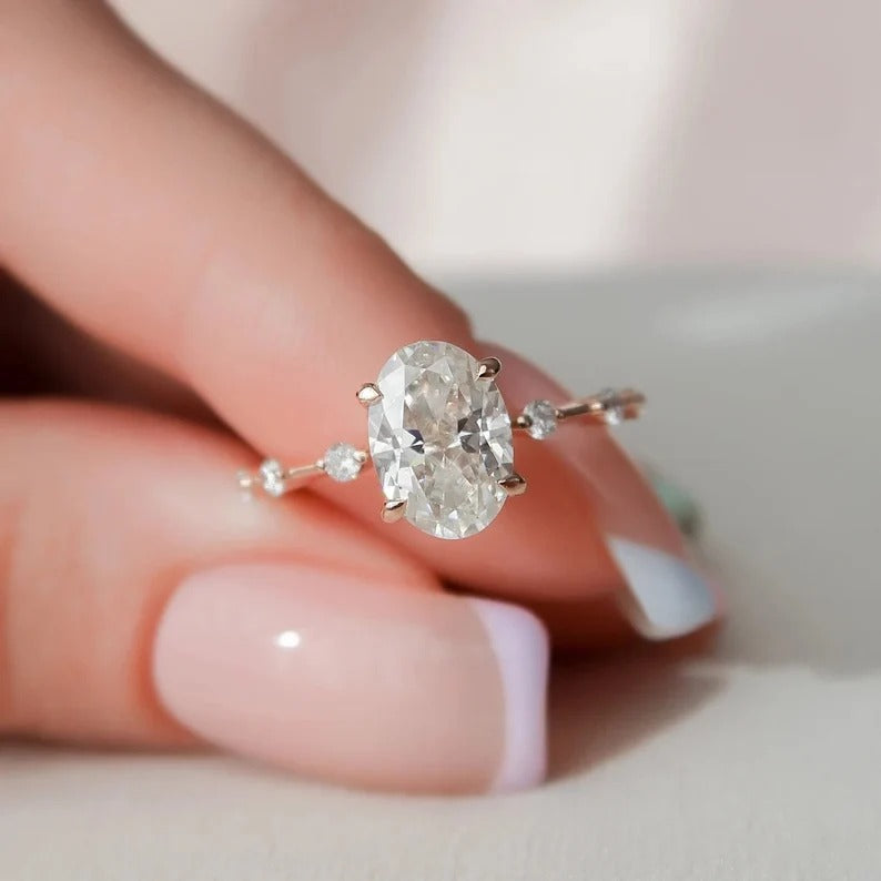 2.50 Ct Oval moissanite Diamond Ring, Simple Pave Setting Ring, Christmas Gift, Wedding Ring For Her