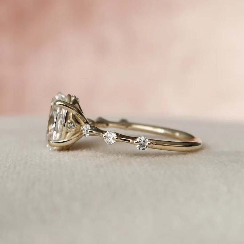 2.50 Ct Oval moissanite Diamond Ring, Simple Pave Setting Ring, Christmas Gift, Wedding Ring For Her