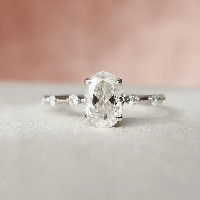 2.50 Ct Oval moissanite Diamond Ring, Simple Pave Setting Ring, Christmas Gift, Wedding Ring For Her