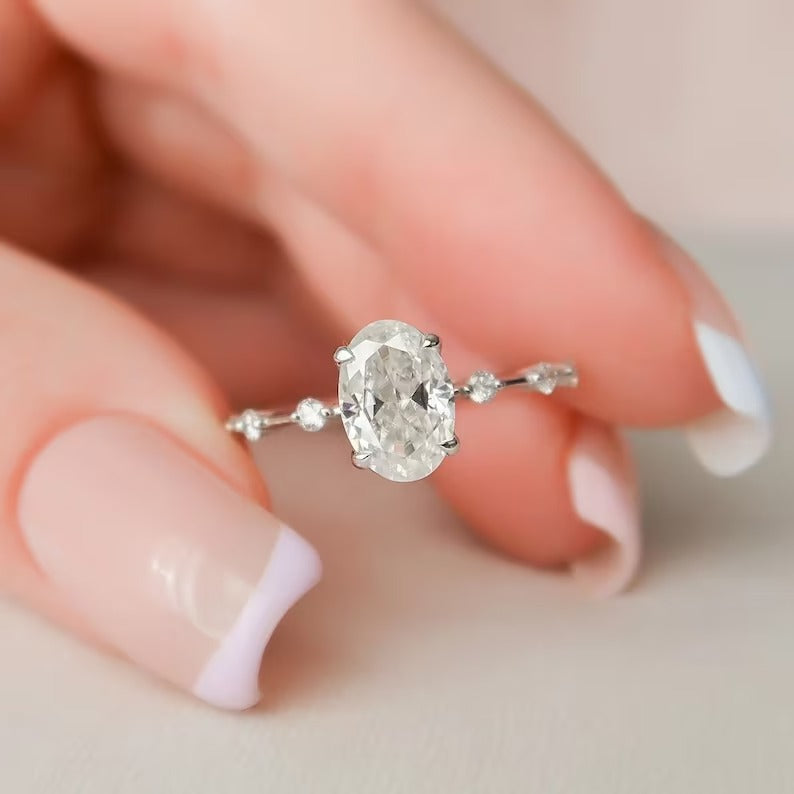 2.50 Ct Oval moissanite Diamond Ring, Simple Pave Setting Ring, Christmas Gift, Wedding Ring For Her