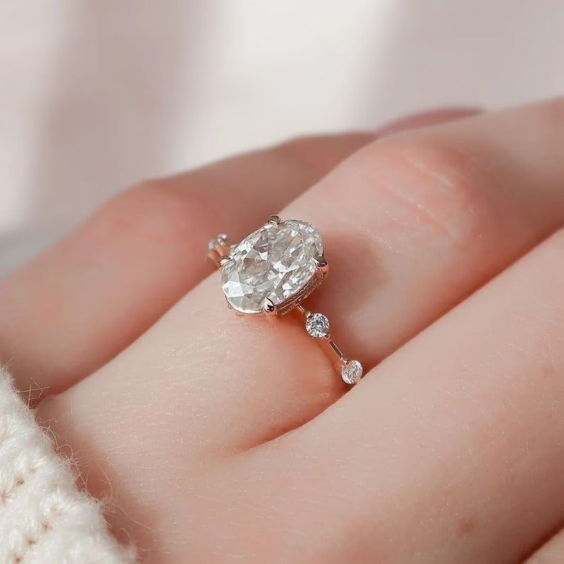 2.50 Ct Oval moissanite Diamond Ring, Simple Pave Setting Ring, Christmas Gift, Wedding Ring For Her