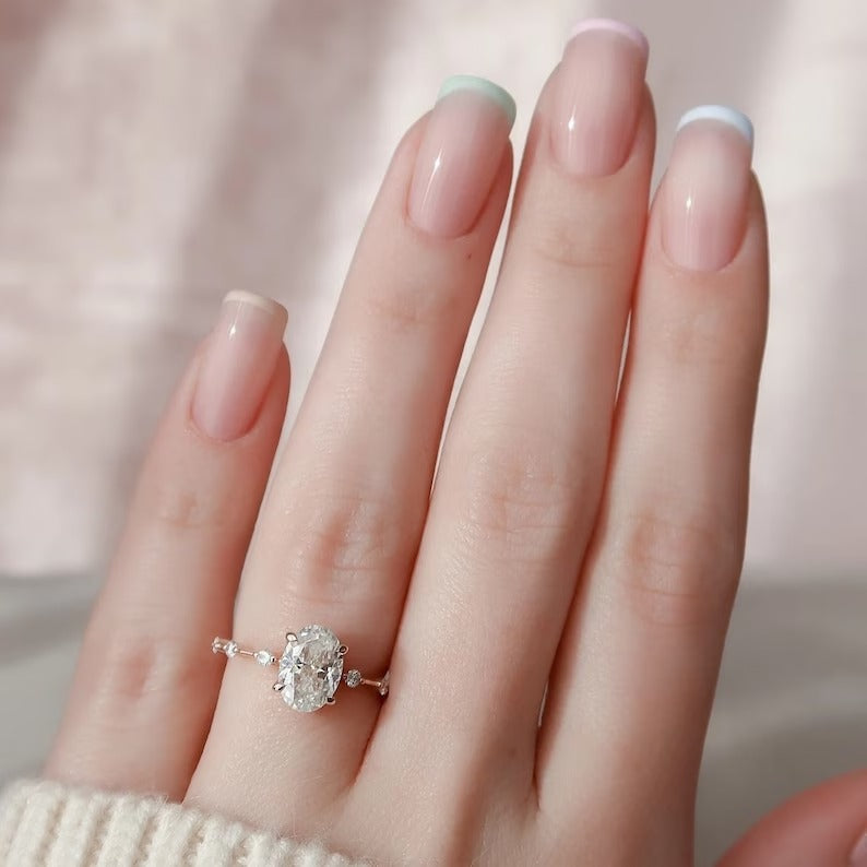 2.50 Ct Oval moissanite Diamond Ring, Simple Pave Setting Ring, Christmas Gift, Wedding Ring For Her