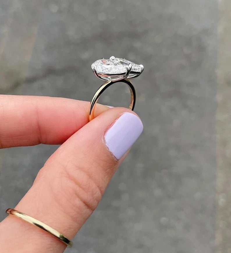 3.50 Ct Pear And Emerald Moissanite Diamond Ring, Two Stone Toi Et Moi Ring, Double Stone Ring, Anniversary Gift For Her