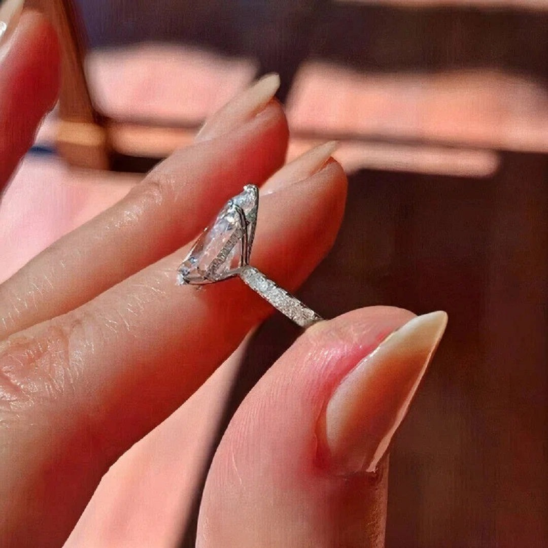 3 Ct Pear Moissanite Diamond Ring, Hidden Halo And Pave Setting Pear Ring, Anniversary  Gift For Her