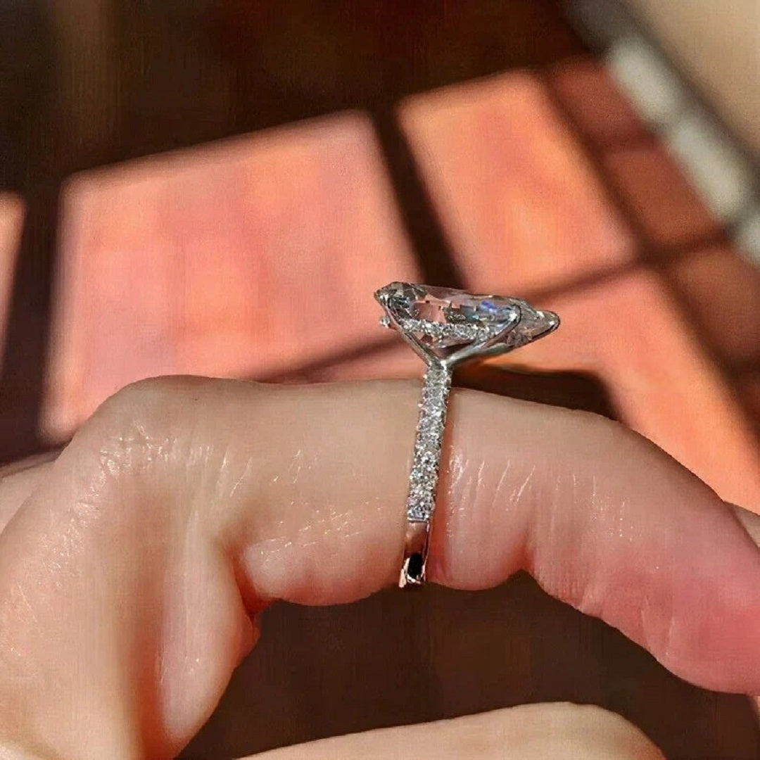 3 Ct Pear Moissanite Diamond Ring, Hidden Halo And Pave Setting Pear Ring, Anniversary  Gift For Her