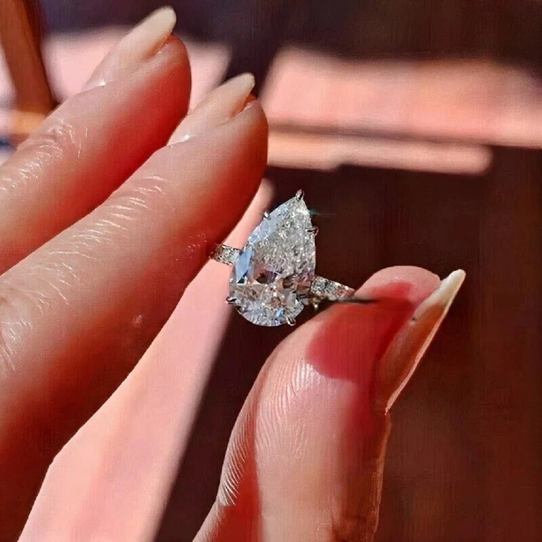 3 Ct Pear Moissanite Diamond Ring, Hidden Halo And Pave Setting Pear Ring, Anniversary  Gift For Her