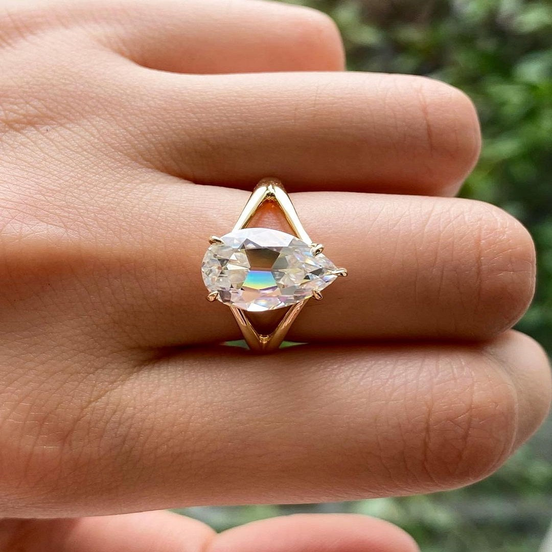 3.40 Ct Pear Cut Moissanite Ring, Engagement Ring, Promise Ring, Anniversary Gift For Her