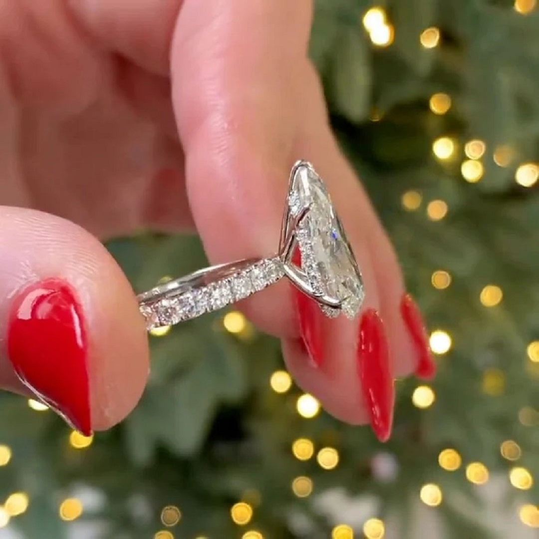 6Ct Pear Moissanite Diamond Ring, Hidden halo And Pave Setting Ring, Most Selling Ring, Celebrity Style Ring, Gift For Women