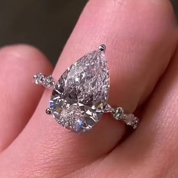 4 Ct Moissanite Diamond Ring, Hidden Halko And pave Setting Diamond Ring, Most Selling Ring, Gift For Her