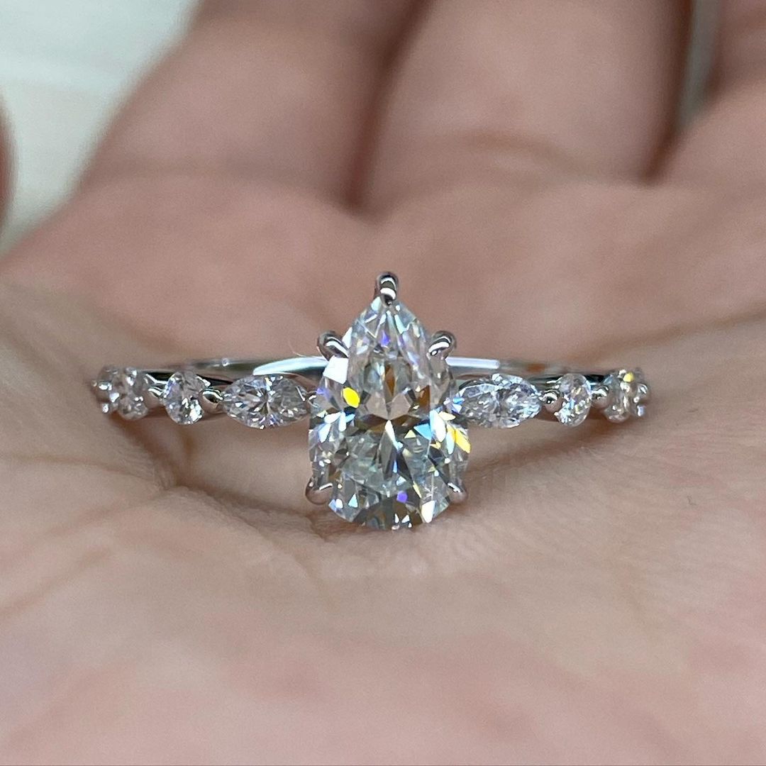 4 Ct Pear Moissanite Diamond Ring, Hidden Halo And Pave Setting Ring, Promise Ring, Handmade Ring, Anniversary Gift For Her