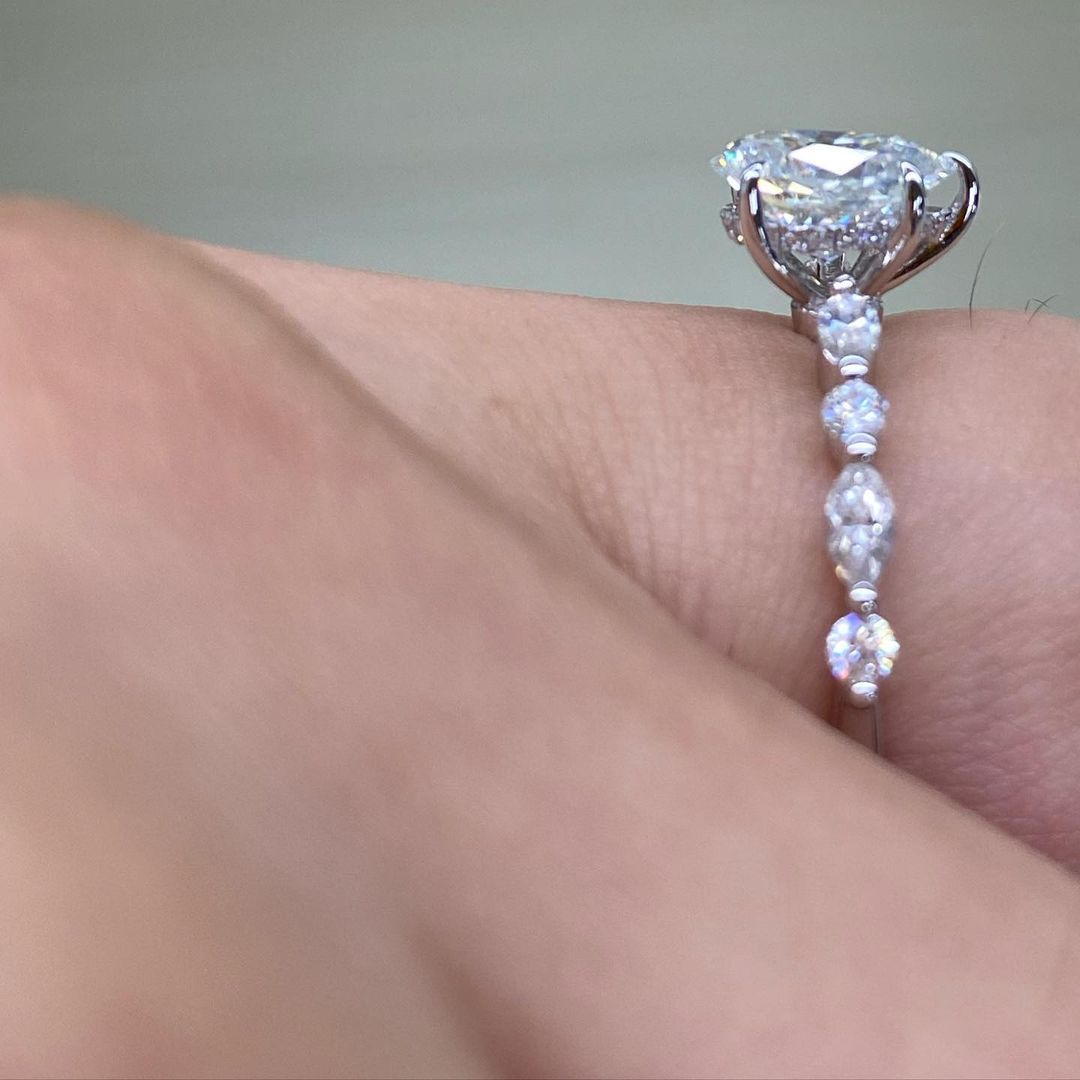 4 Ct Pear Moissanite Diamond Ring, Hidden Halo And Pave Setting Ring, Promise Ring, Handmade Ring, Anniversary Gift For Her