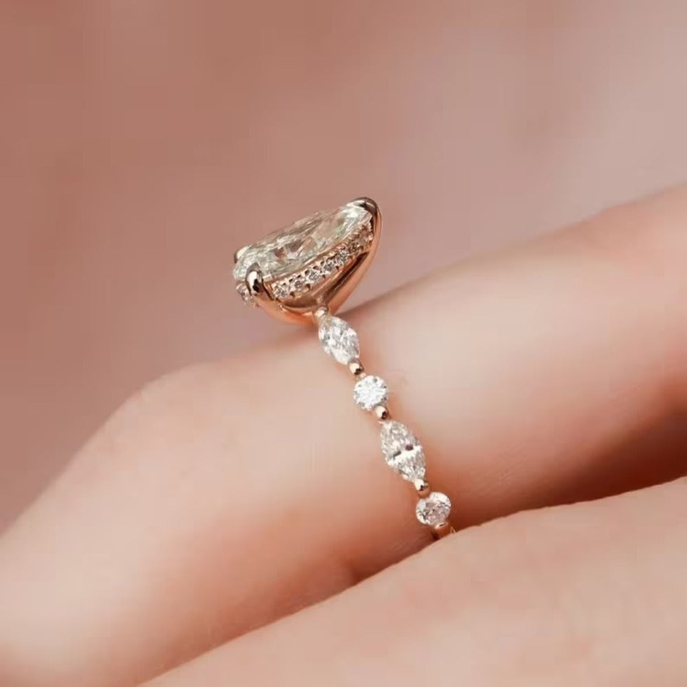 2 Ct Pear Lab Grown Diamond Ring, Hidden Halo And Pave Setting Ring, Cluster Ring, Christmas Gift For Her