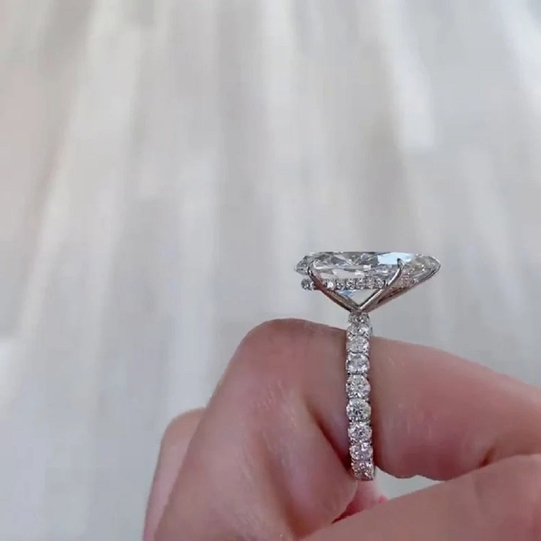 6Ct Pear Moissanite Diamond Ring, Hidden halo And Pave Setting Ring, Most Selling Ring, Celebrity Style Ring, Gift For Women