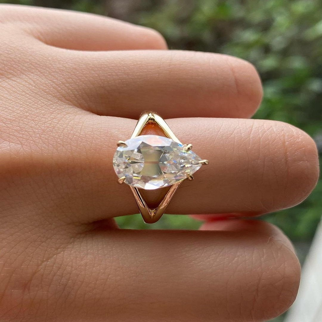 3.40 Ct Pear Cut Moissanite Ring, Engagement Ring, Promise Ring, Anniversary Gift For Her
