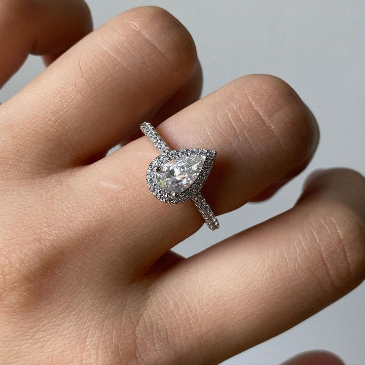 1.50 Ct Pear Moissanite Diamond Ring, Pave And Halo Setting Ring, Vintage Style Ring For Her, Handmade Jewelry