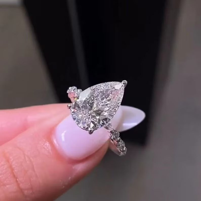 4 Ct Moissanite Diamond Ring, Hidden Halko And pave Setting Diamond Ring, Most Selling Ring, Gift For Her