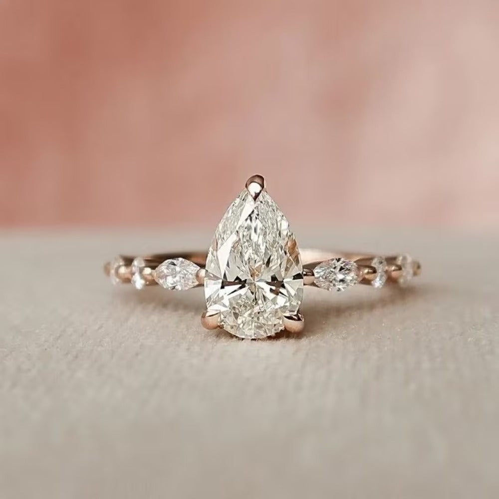 2 Ct Pear Lab Grown Diamond Ring, Hidden Halo And Pave Setting Ring, Cluster Ring, Christmas Gift For Her